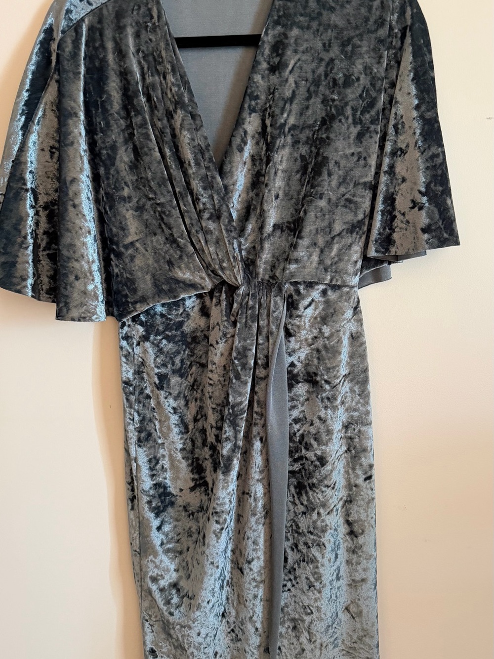 Zara Crushed Velvet Wrap Maxi Dress in Charcoal